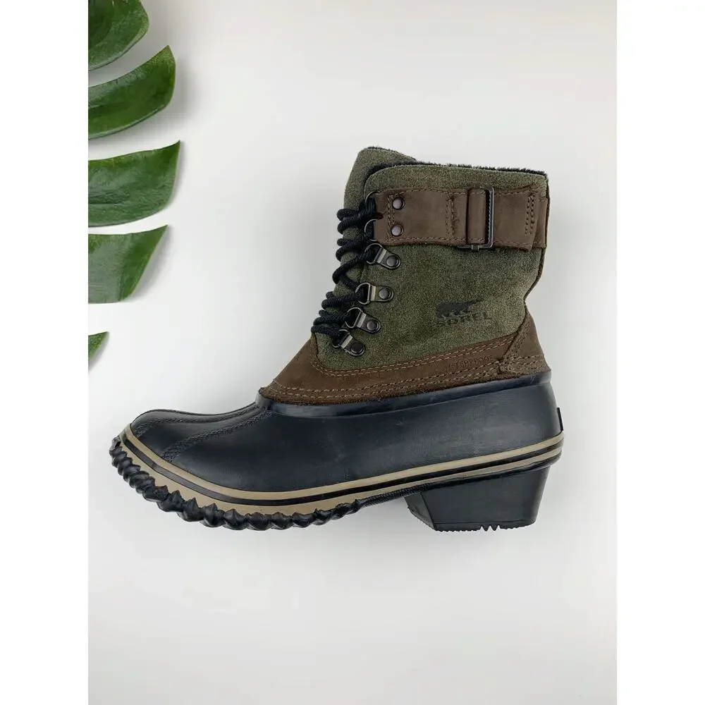 Sorel Fancy Lace II Duck Boots Green Waterproof Insulated Lace Up Women's 7
